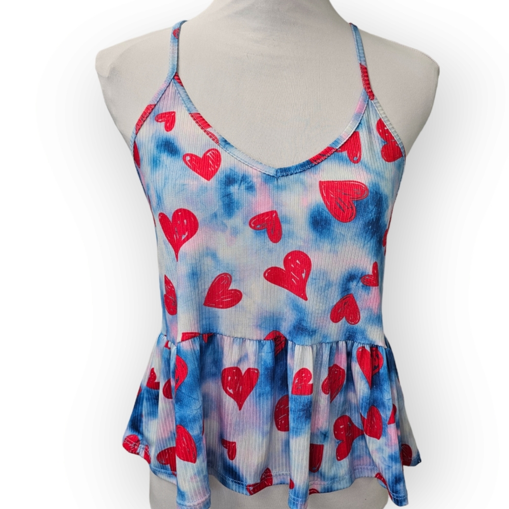 Papaya Heart Print Ribbed Peplum Cami Top Size Medium